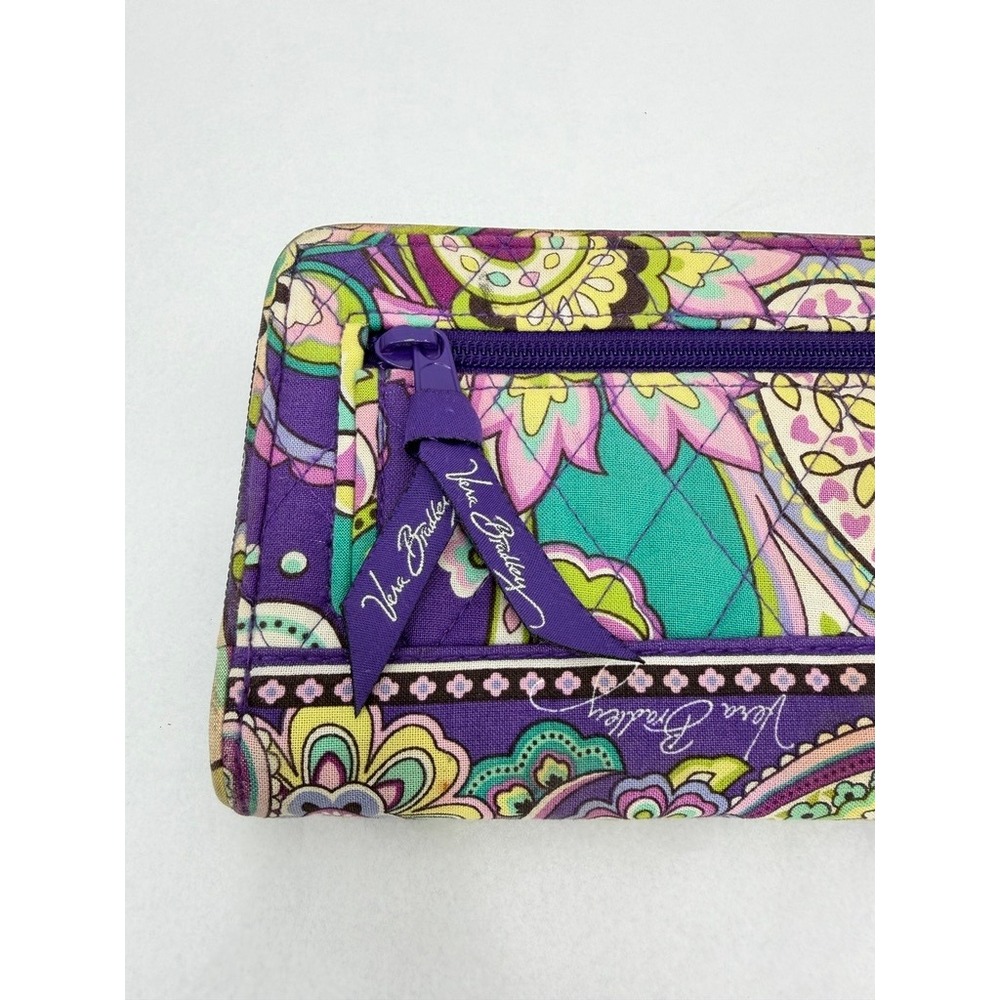 Vera Bradley Turnlock Wallet Retired Quilted Paisley 'Heather' Floral Purple - Picture 3 of 12